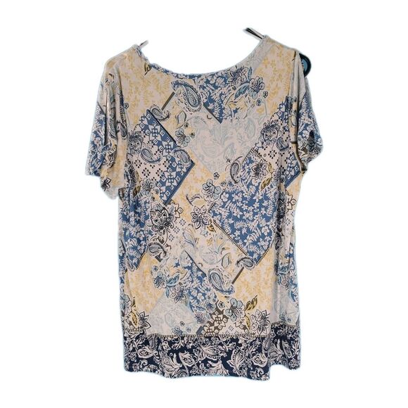 Women Short Sleeve Top Lg Floral Boho Multicolor Open Sleeve Lightweight Casual - Picture 3 of 16